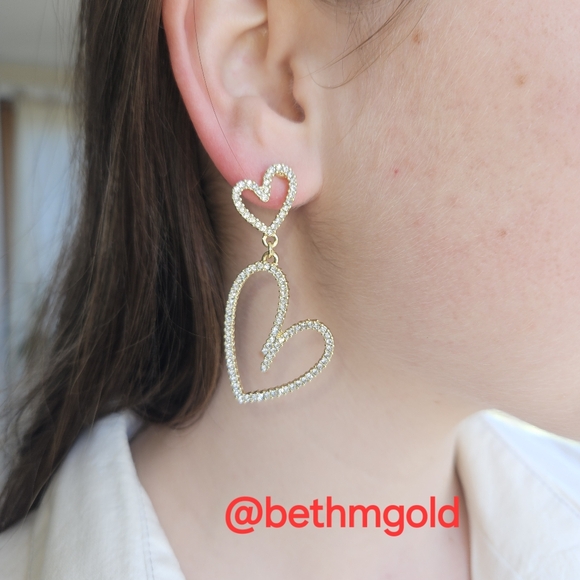 Earrings Rhinestone Double Heart Drop - Picture 14 of 16